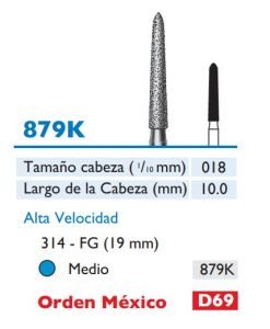 879K Fresa de Diamante CILINDRICA MODIFICADA CURETAJE de alta velocidad