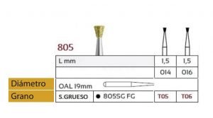 805 Fresa de Diamante Dorada de CONO INVERTIDO alta velocidad