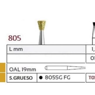 805 Fresa de Diamante Dorada de CONO INVERTIDO alta velocidad