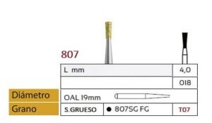 807 Fresa de Diamante Dorada de CONO INVERTIDO LARGA alta velocidad