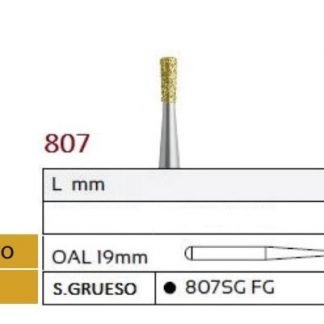 807 Fresa de Diamante Dorada de CONO INVERTIDO LARGA alta velocidad