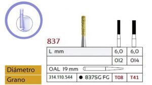 837 Fresa de Diamante Dorada CILINDRICA PLANA alta velocidad