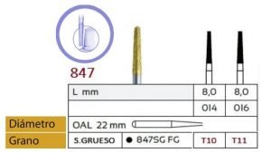 847 Fresa de Diamante Dorada CONICA PUNTA PLANA alta velocidad
