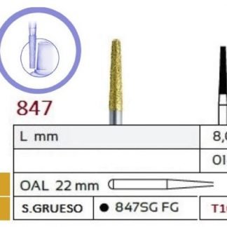 847 Fresa de Diamante Dorada CONICA PUNTA PLANA alta velocidad