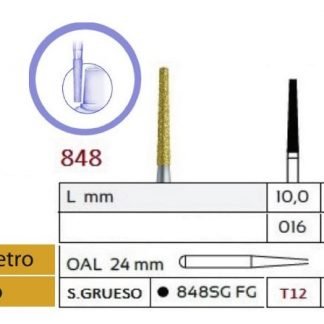 848 Fresa de Diamante Dorada CONICA PUNTA PLANA alta velocidad