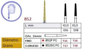 852 Fresa de Diamante Dorada CHAFLAN CONICO REDONDEADO alta velocidad