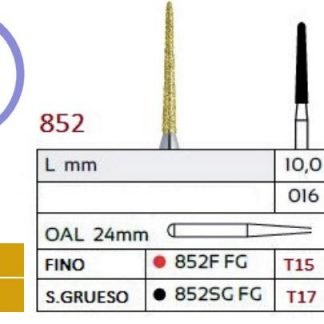 852 Fresa de Diamante Dorada CHAFLAN CONICO REDONDEADO alta velocidad